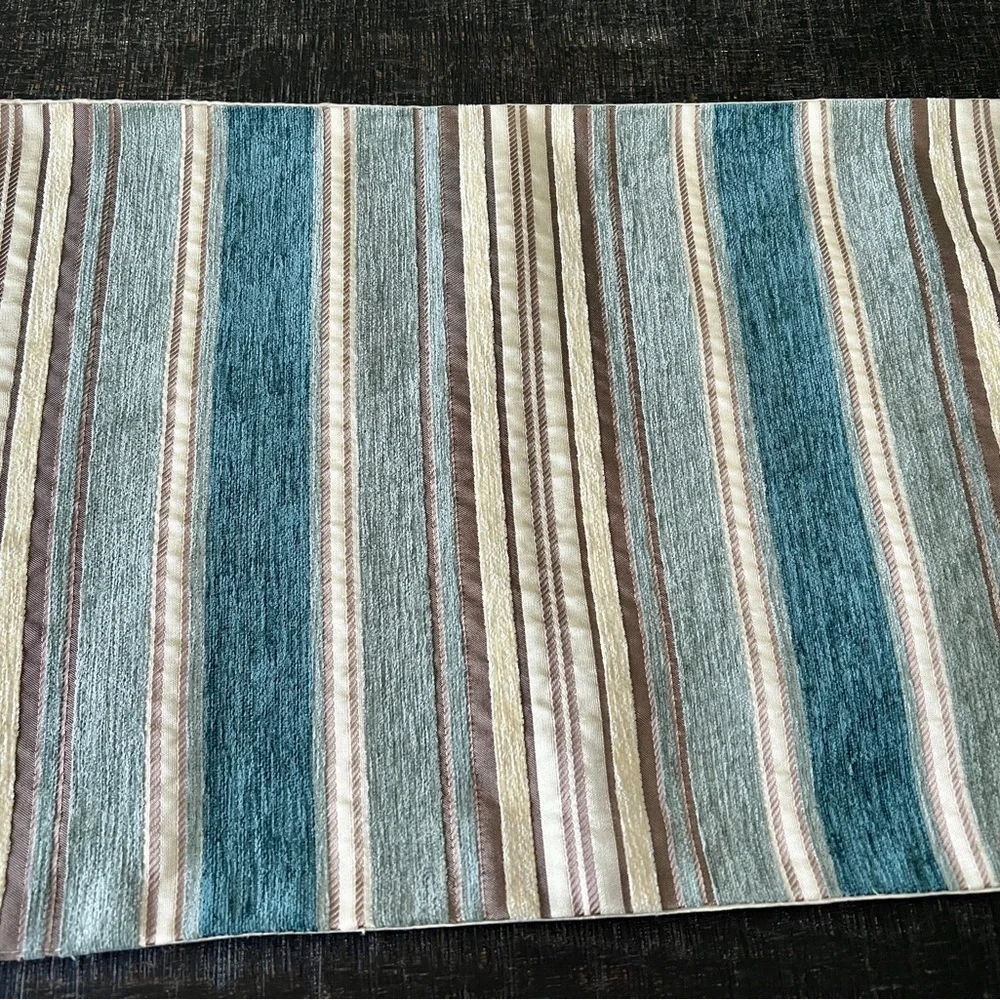 Table Runner Striped Satin Seascape Coastal Blues Cream Pointed 70